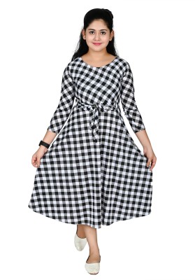 AWA KIDS FASHION Girls Maxi/Full Length Casual Dress(Black, 3/4 Sleeve)