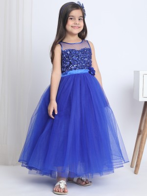 Toy Balloon Kids Girls Maxi/Full Length Party Dress(Blue, Sleeveless)