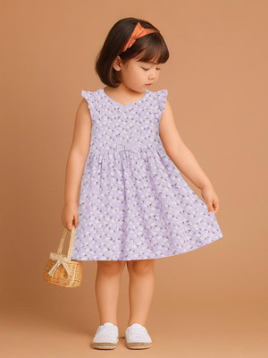 Luay Indi Girls Above Knee Casual Dress(Purple, Sleeveless)