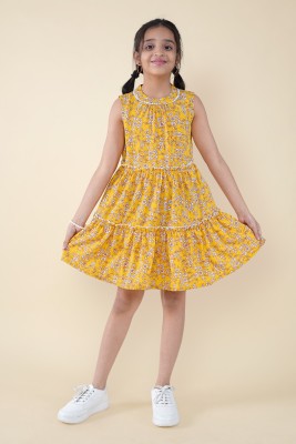 Mirrow Trade Girls Midi/Knee Length Casual Dress(Yellow, Sleeveless)