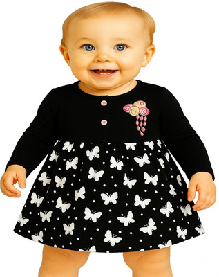 KidzzCart Indi Girls Midi/Knee Length Casual Dress(Black, Full Sleeve)
