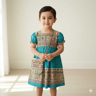 KGN FASHION Indi Baby Girls Midi/Knee Length Festive/Wedding Dress(Red, Short Sleeve)
