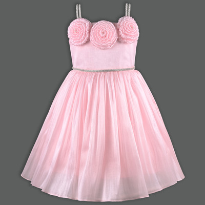 Silver Kraft Girls Midi/Knee Length Party Dress(Pink, Sleeveless)