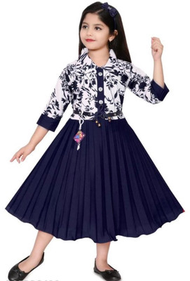 R KAY FASHIONS Baby Girls Below Knee Festive/Wedding Dress(Blue, 3/4 Sleeve)