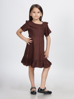 iDaa Baby Girls Midi/Knee Length Casual Dress(Brown, Half Sleeve)