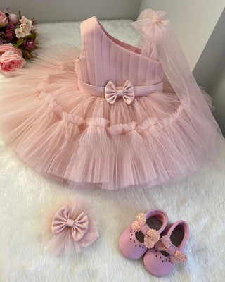 New Ekta Dresses Baby Girls Midi/Knee Length Festive/Wedding Dress(Beige, Sleeveless)