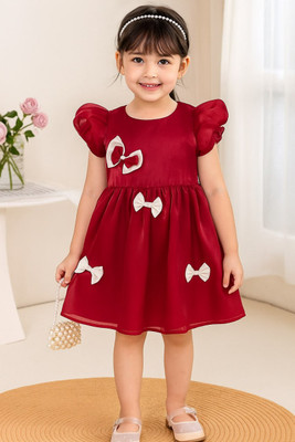 DHARMIKAAY TRENDZ Baby Girls Maxi/Full Length Party Dress(Red, Noodle strap)