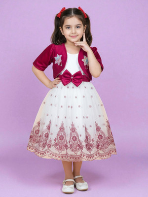 US KOLKATA Indi Girls Midi/Knee Length Casual Dress(White, Sleeveless)