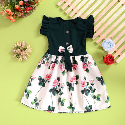 UPTREND VESTURE Baby Girls Midi/Knee Length Casual Dress(Green, Short Sleeve)