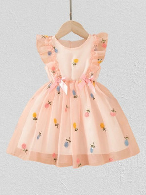 VARDA CREATION Baby Girls Midi/Knee Length Festive/Wedding Dress(Orange, Sleeveless)