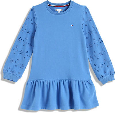 TOMMY HILFIGER Girls Midi/Knee Length Casual Dress(Blue, Full Sleeve)