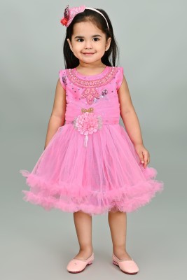 Nazrana Baby Girls Midi/Knee Length Casual Dress(Pink, Sleeveless)