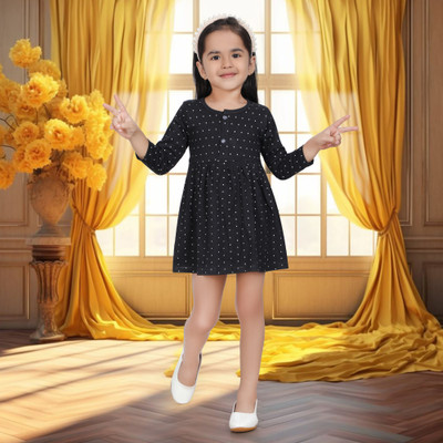 KIDEEZGUILD... Baby Girls Midi/Knee Length Casual Dress(Multicolor, Full Sleeve)