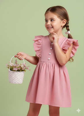 LACKii DOLL Indi Girls Above Knee Casual Dress(Pink, Short Sleeve)