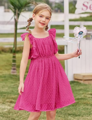 MINSA Girls Above Knee Casual Dress(Pink, Sleeveless)