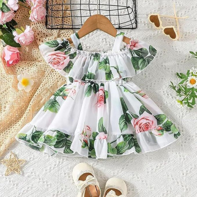 DHYANAM Indi Girls Midi/Knee Length Festive/Wedding Dress(White, Green, Sleeveless)