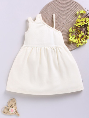 YK X Tinyo Girls Midi/Knee Length Casual Dress(White, Sleeveless)