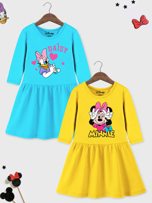 DISNEY BY MISS & CHIEF Girls Midi/Knee Length Casual Dress(Multicolor, 3/4 Sleeve)