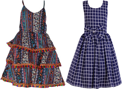 Miranga Girls Below Knee Casual Dress(Multicolor, Sleeveless)