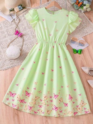 Priyal Designer Girls Midi/Knee Length Party Dress(Light Green, Short Sleeve)