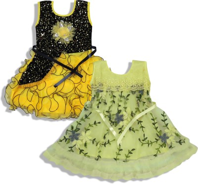 Surkhab Impressions Baby Girls Midi/Knee Length Party Dress(Yellow, Sleeveless)