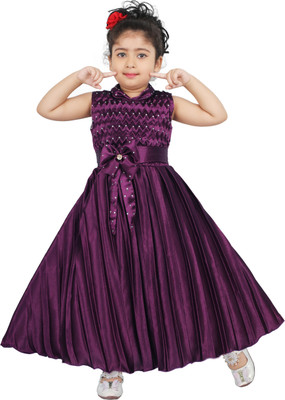 RIYACOLLECTION2 Indi Girls Maxi/Full Length Festive/Wedding Dress(Purple, Sleeveless)
