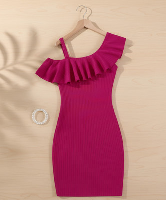 SCARFHAVEN Indi Baby Girls Midi/Knee Length Casual Dress(Pink, Sleeveless)