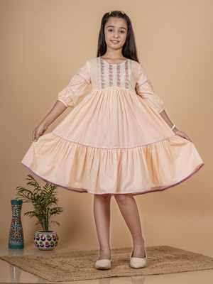 JustShe Girls Midi/Knee Length Festive/Wedding Dress(Beige, 3/4 Sleeve)