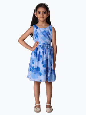 CREATIVE KID'S Girls Midi/Knee Length Casual Dress(Blue, Sleeveless)