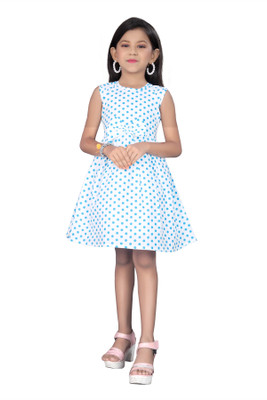 Vishtish Indi Girls Midi/Knee Length Casual Dress(Light Blue, Sleeveless)