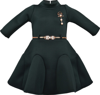 Wishkaro Girls Midi/Knee Length Casual Dress(Green, Full Sleeve)