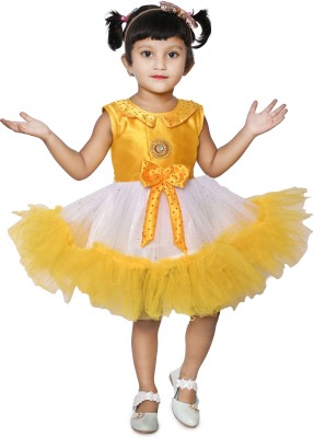 SS LATEST GARMENTS Indi Girls Midi/Knee Length Festive/Wedding Dress(Yellow, Sleeveless)