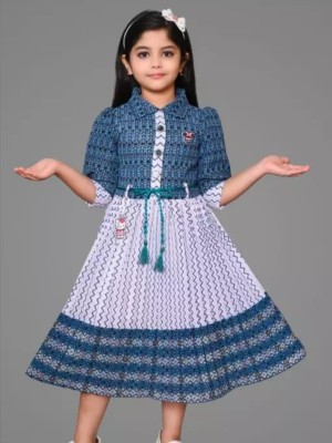 ANIKA ONLINE SHOP Girls Calf Length Casual Dress(Blue, 3/4 Sleeve)
