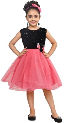 Arshia Fashions Girls Midi/Knee Length Party Dress(Multicolor, Sleeveless)