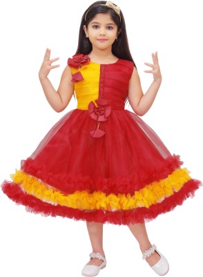 Senorita Fashion Indi Girls Below Knee Party Dress(Red, Sleeveless)