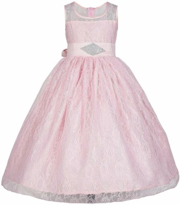 Shahina Fashion Girls Maxi/Full Length Party Dress(Pink, Sleeveless)