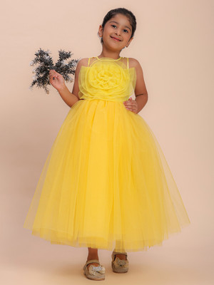 Toy Balloon Kids Girls Maxi/Full Length Party Dress(Yellow, Sleeveless)