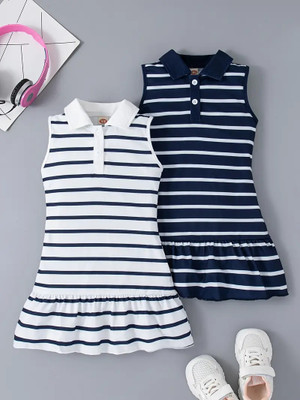 Knit Vey Indi Girls Mini/Short Casual Dress(Multicolor, Sleeveless)