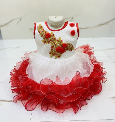 New Ekta Dresses Baby Girls Midi/Knee Length Festive/Wedding Dress(Red, Sleeveless)