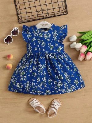 AROPYA Girls Midi/Knee Length Casual Dress(Dark Blue, Short Sleeve)