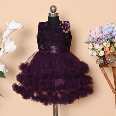 Arunaa Creation Baby Girls Midi/Knee Length Festive/Wedding Dress(Purple, Sleeveless)