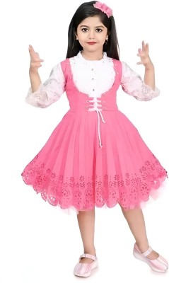 8 N STYLE Indi Girls Midi/Knee Length Festive/Wedding Dress(Pink, 3/4 Sleeve)