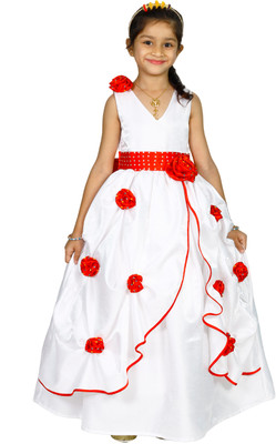 MINSA Girls Below Knee Festive/Wedding Dress(White, Full Sleeve)