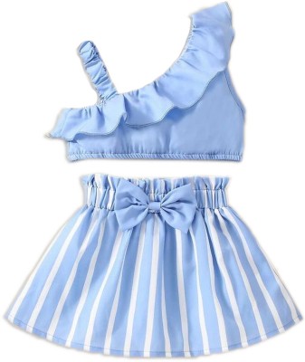 CHAKALI Girls Midi/Knee Length Party Dress(Blue, Sleeveless)