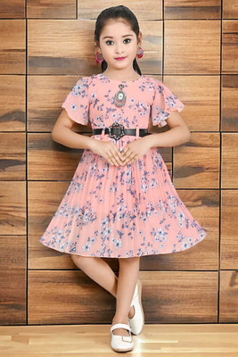Chandrika Indi Girls Midi/Knee Length Casual Dress(Multicolor, Half Sleeve)