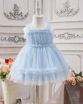 Miss & Chief Girls Midi/Knee Length Party Dress(Light Blue, Sleeveless)