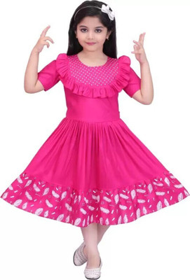 ITC FASHION Girls Below Knee Party Dress(Pink, Half Sleeve)