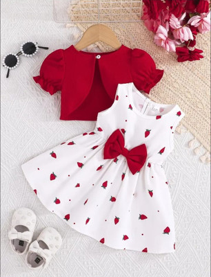N S TRADITION FASHION Indi Baby Girls Above Knee Party Dress(White, Short Sleeve)