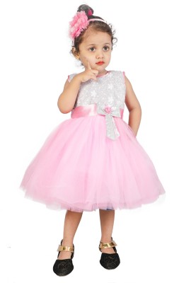 Pari Baby Girls Midi/Knee Length Festive/Wedding Dress(Pink, Sleeveless)