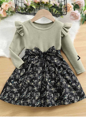 Flanze Indi Girls Midi/Knee Length Party Dress(Black, Full Sleeve)